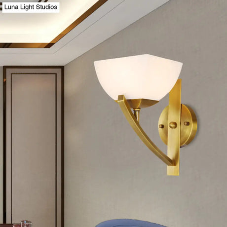 Stylish Brass 1/2-Light Wall Sconce Lamp With Frosted Glass Bowl Shade Modern Light For Bedroom