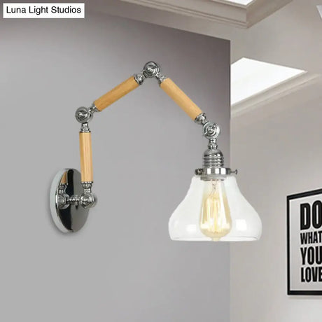 Stylish Clear Glass Black Sconce Wall Lamp With Extendable Arm - Industrial 1-Light Fixture