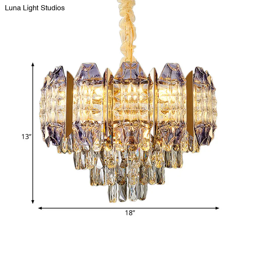 Stylish Prismatic Crystal 9-Light Gold Ceiling Chandelier - Modern Conical Design