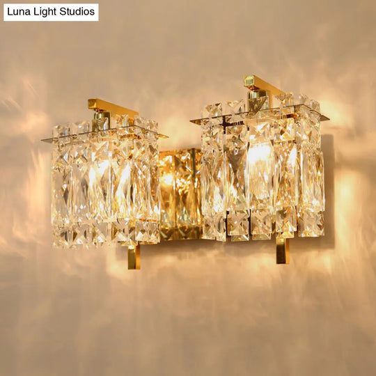 Stylish Crystal Rectangle Wall Light In Gold/Chrome For Modern Bedrooms