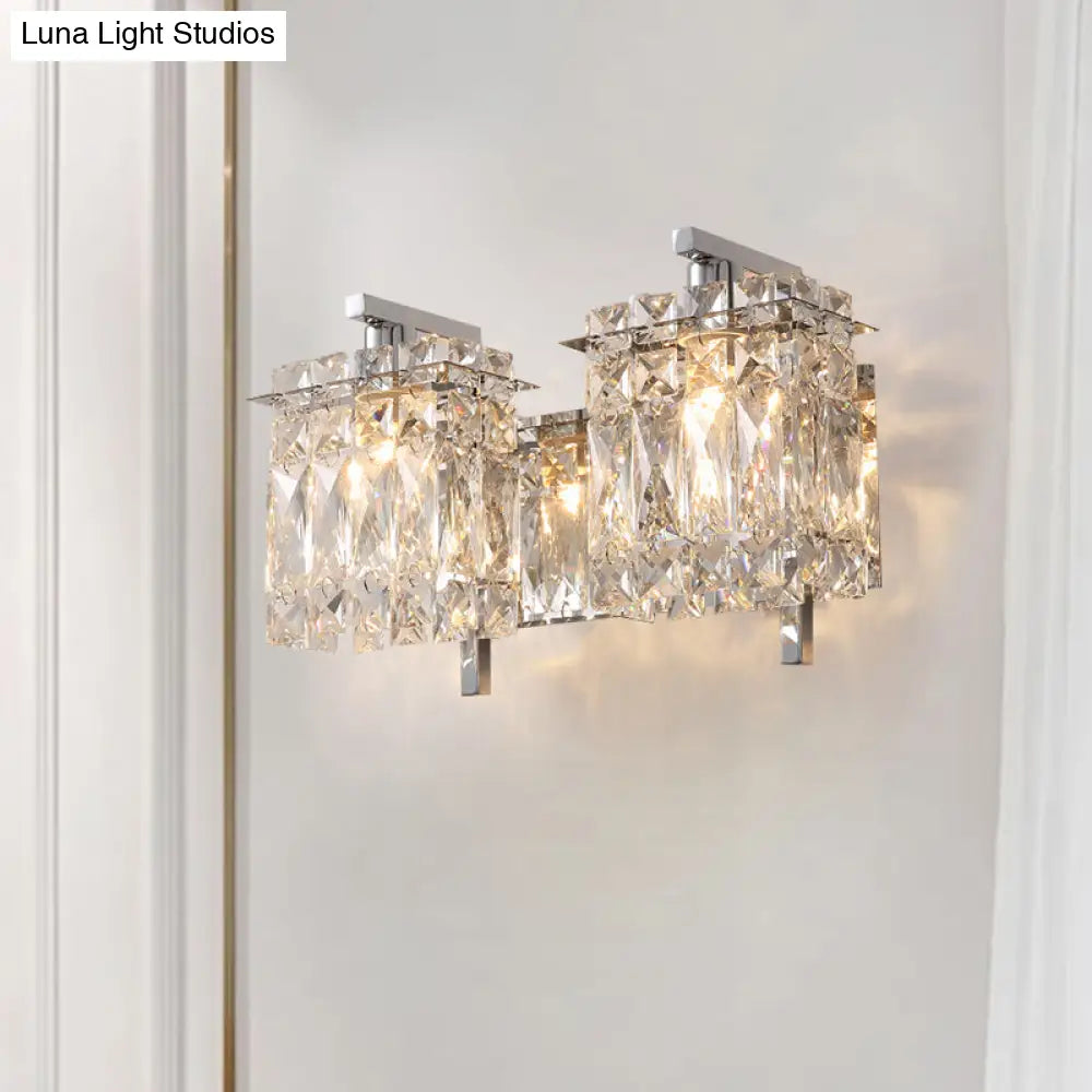 Stylish Crystal Rectangle Wall Light In Gold/Chrome For Modern Bedrooms