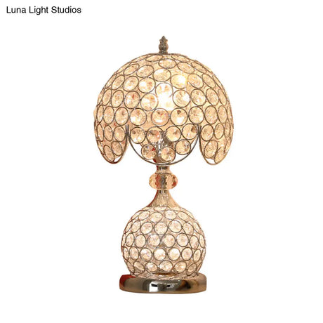 Stylish Crystal Silver Bedside Table Lamp With Scalloped Dome Design