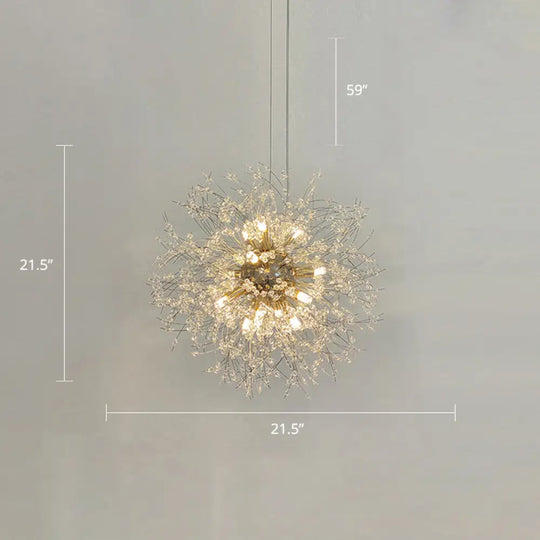Stylish Dandelion Chandelier With Clear Crystal Beads - Modern Led Ceiling Light For Bedroom Brass
