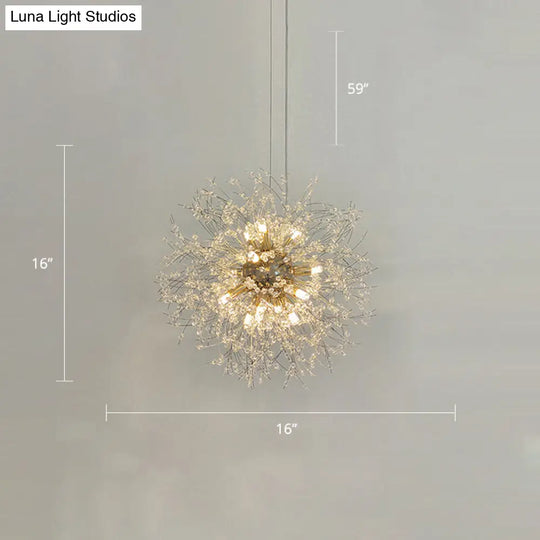 Clear Crystal Bead Led Ceiling Light: Modern & Stylish Dandelion Chandelier In Brass - Perfect For