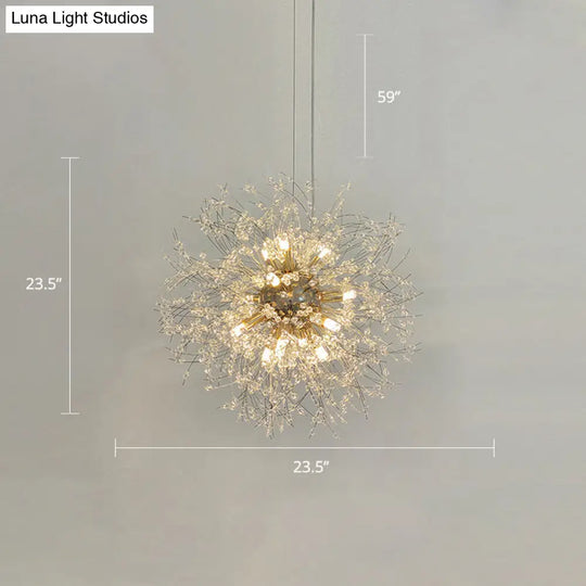 Clear Crystal Bead Led Ceiling Light: Modern & Stylish Dandelion Chandelier In Brass - Perfect For