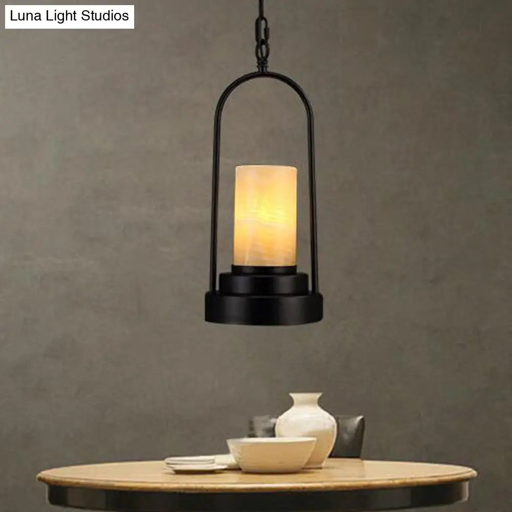 Stylish Farmhouse Cylinder Restaurant Suspension Lighting: Marble 1-Light Bronze/Black Ceiling