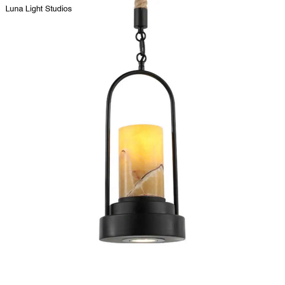Stylish Farmhouse Cylinder Restaurant Suspension Lighting: Marble 1-Light Bronze/Black Ceiling
