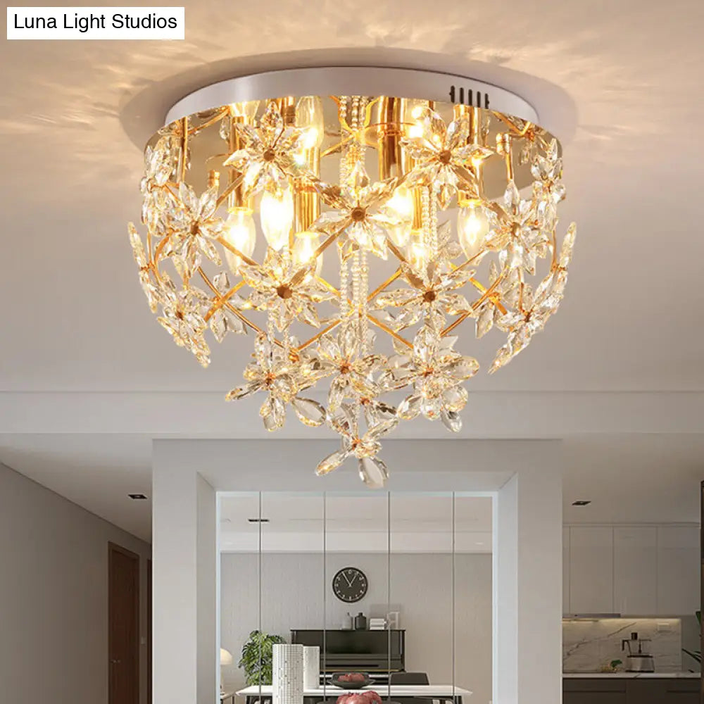 Stylish Gold Crystal Chandelier With 6-Lights For Dining Table Ceiling Mount