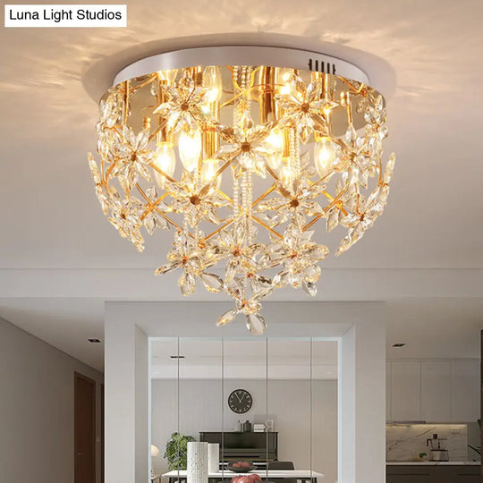 Stylish Gold Crystal Chandelier With 6-Lights For Dining Table Ceiling Mount