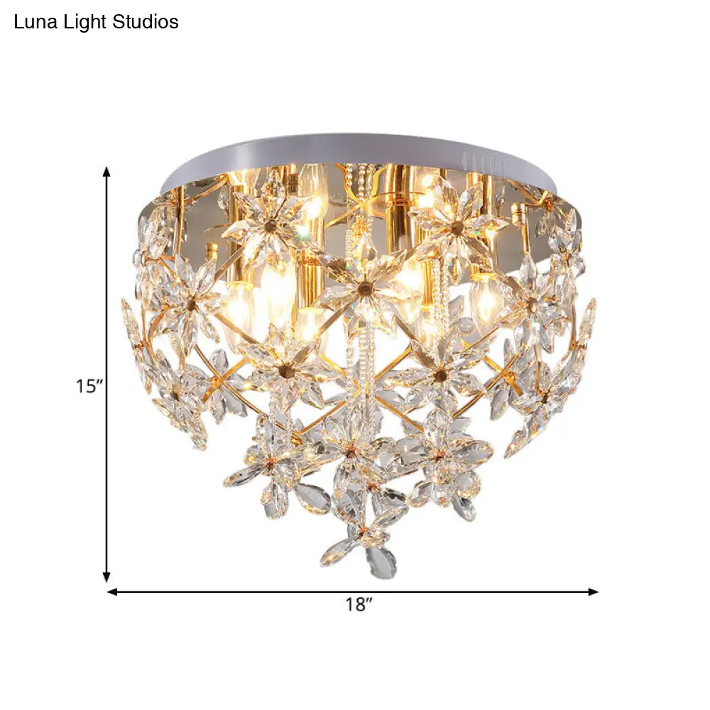 Stylish Gold Crystal Chandelier With 6-Lights For Dining Table Ceiling Mount