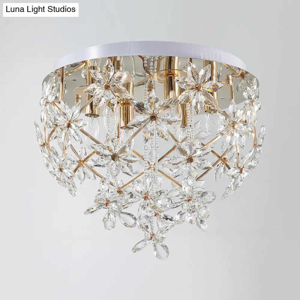 Stylish Gold Crystal Chandelier With 6 - Lights For Dining Table Ceiling Mount