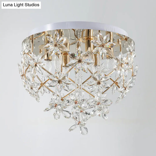 Stylish Gold Crystal Chandelier With 6-Lights For Dining Table Ceiling Mount
