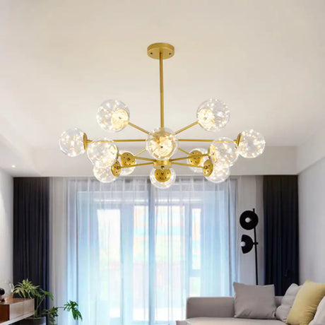 Stylish Hanging Chandelier With Led Glass Pendant Light And Radial Design 12 / Gold