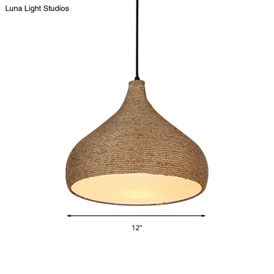 Hemp Rope Teardrop Pendant Light - Lodge Style Beige 1 Bulb Perfect For Living Room Suspension