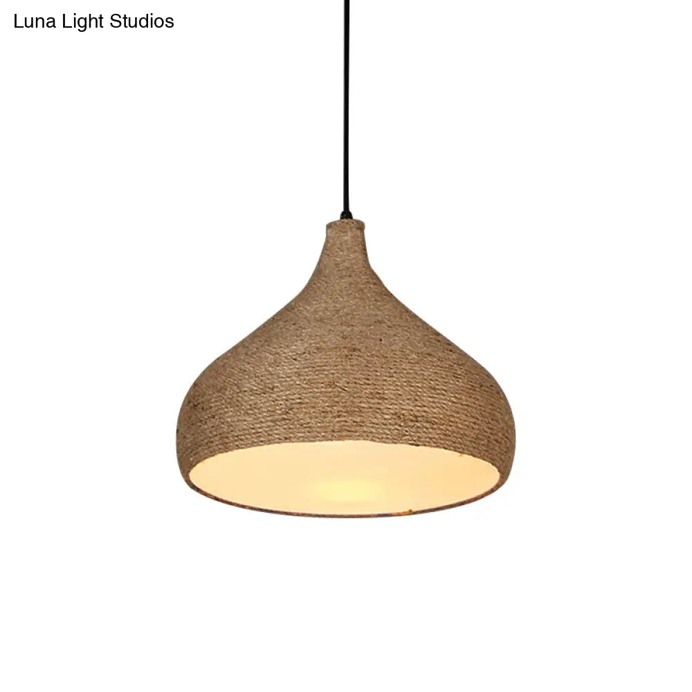 Hemp Rope Teardrop Pendant Light - Lodge Style Beige 1 Bulb Perfect For Living Room Suspension / 12