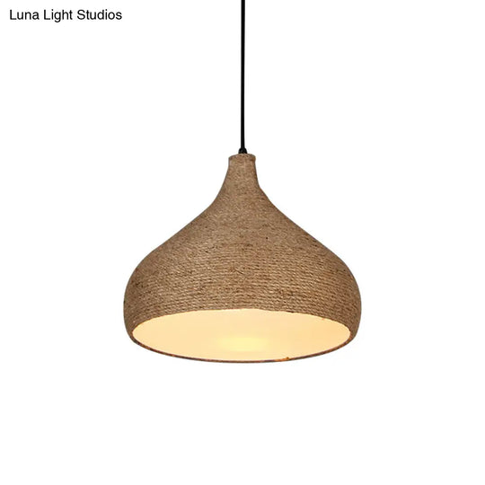 Hemp Rope Teardrop Pendant Light - Lodge Style Beige 1 Bulb Perfect For Living Room Suspension / 12