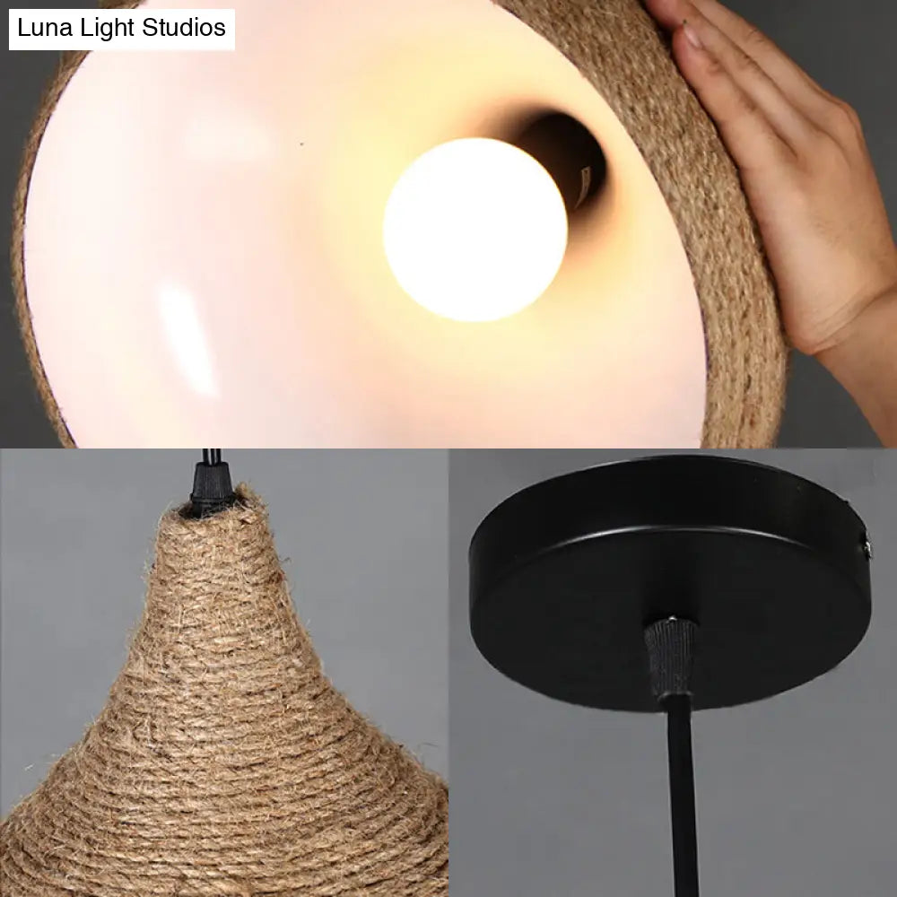 Hemp Rope Teardrop Pendant Light - Lodge Style Beige 1 Bulb Perfect For Living Room Suspension