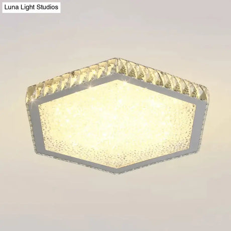 Stylish Hexagon Ceiling Mount Light With Clear Crystals - Perfect For Foyers