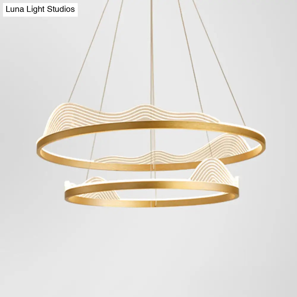 Modern Round Hanging Chandelier With Metal Suspension And Lace Decoration - Ideal For Living Room