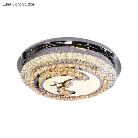 Stylish Led Flush Mount Light With Stainless Steel And Crystals In Half - Moon Design
