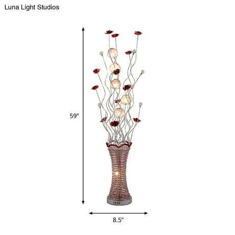 Stylish Led Vine Floor Lamp In Red - Pleated Vase Design Aluminum Construction Perfect For Reading