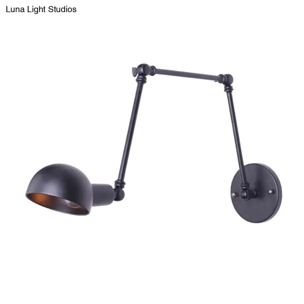 Stylish Loft Bowl Wall Light - Metallic Sconce With Extendable Plug-In Cord (1 Bulb Black)