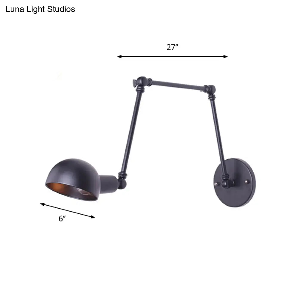 Stylish Loft Bowl Wall Light - Metallic Sconce With Extendable Plug-In Cord (1 Bulb Black)