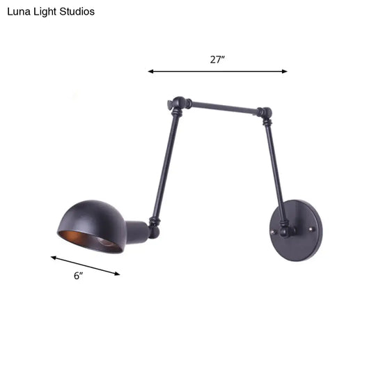 Stylish Loft Bowl Wall Light - Metallic Sconce With Extendable Plug-In Cord (1 Bulb Black)