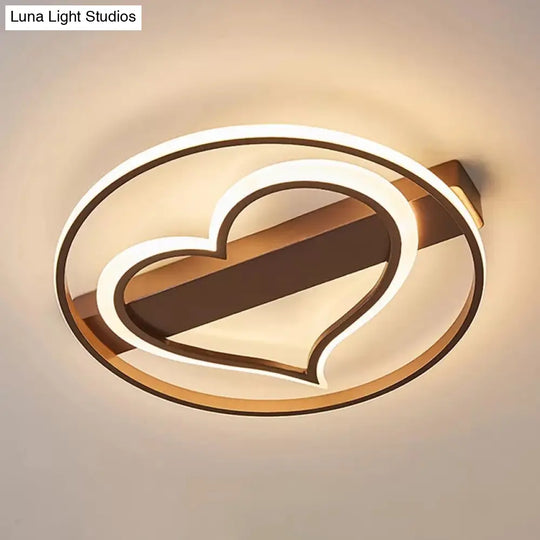 Stylish Loving Heart Acrylic Flush Ceiling Light For Study Room - Modern Design Brown / 16’ Warm