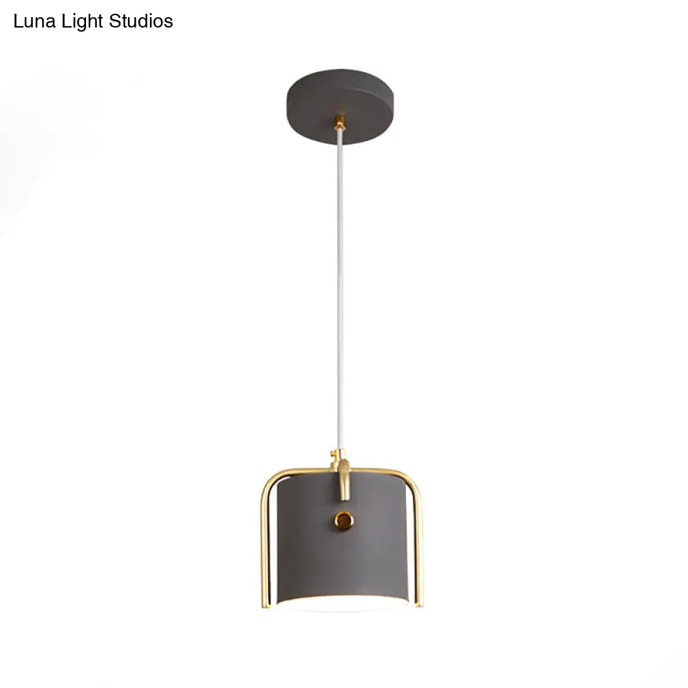 Stylish Macaron 1-Light Hanging Light: Metallic Gray/White Shade Suspension Lamp For Dining Room