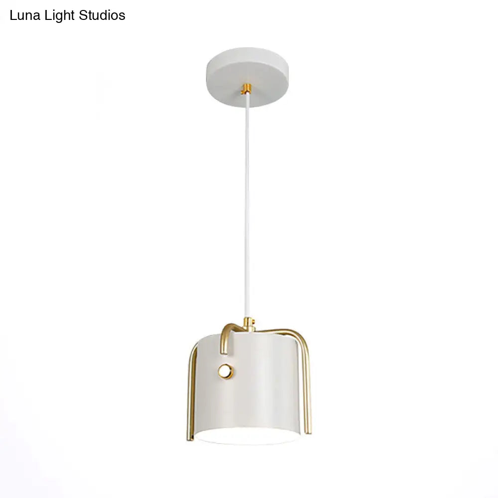 Stylish Macaron 1-Light Hanging Light: Metallic Gray/White Shade Suspension Lamp For Dining Room