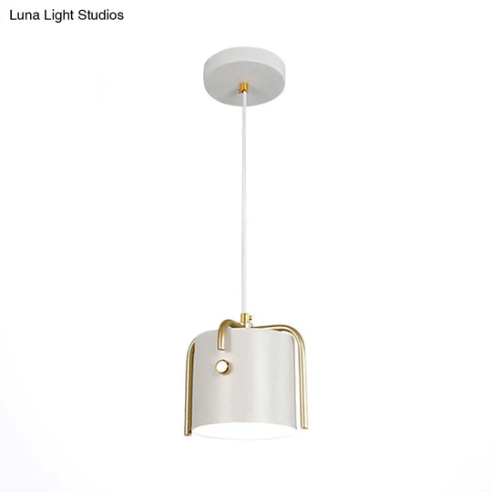 Stylish Macaron 1-Light Hanging Light: Metallic Gray/White Shade Suspension Lamp For Dining Room