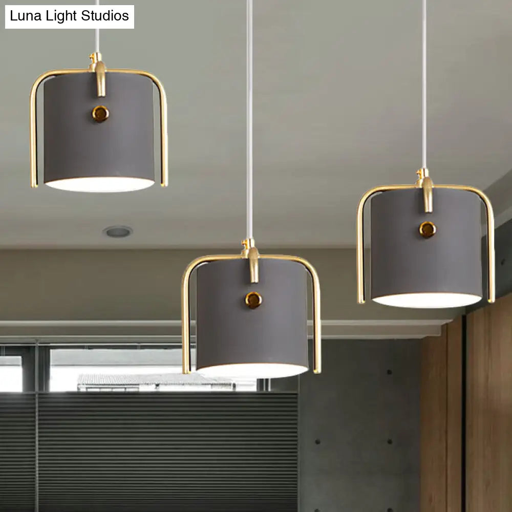 Stylish Macaron 1-Light Hanging Light: Metallic Gray/White Shade Suspension Lamp For Dining Room