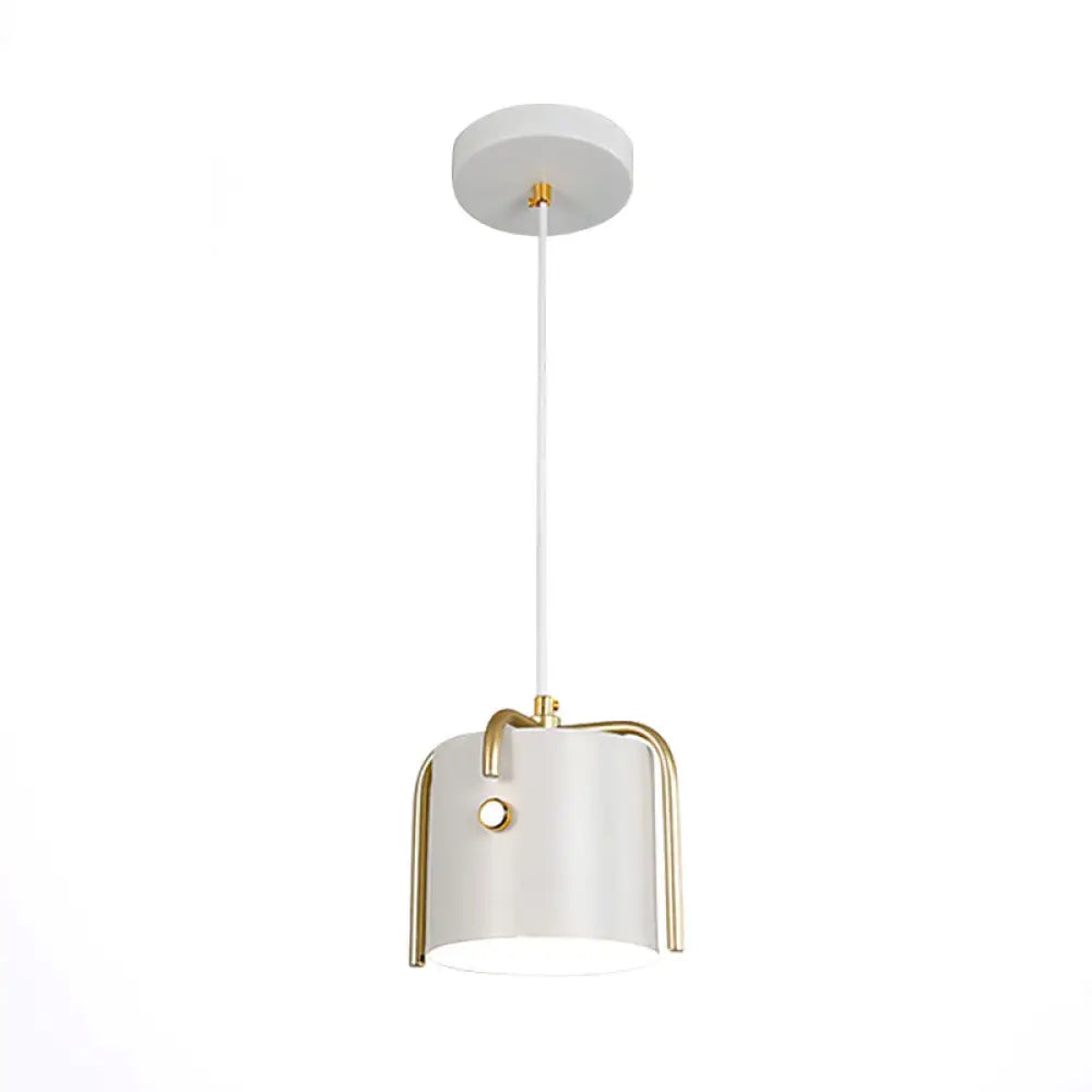 Stylish Macaron Hanging Light - 1 With Metallic Shade Gray/White Barrel Suspension Lamp Ideal For