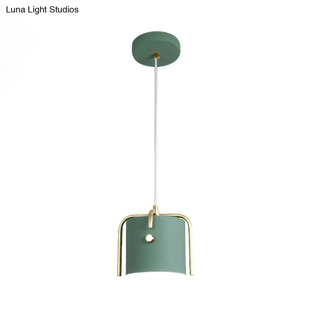 Stylish Macaron Hanging Light - 1 With Metallic Shade Gray/White Barrel Suspension Lamp Ideal For