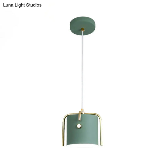 Stylish Macaron Hanging Light - 1 With Metallic Shade Gray/White Barrel Suspension Lamp Ideal For