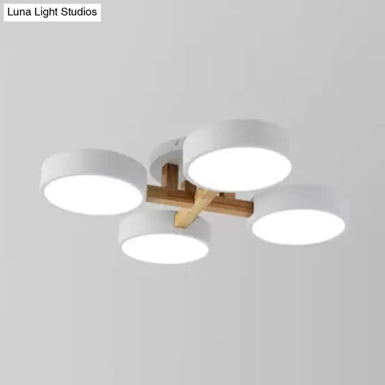 Stylish Macaron Metal Ceiling Light With 4 Heads For Study Room White /