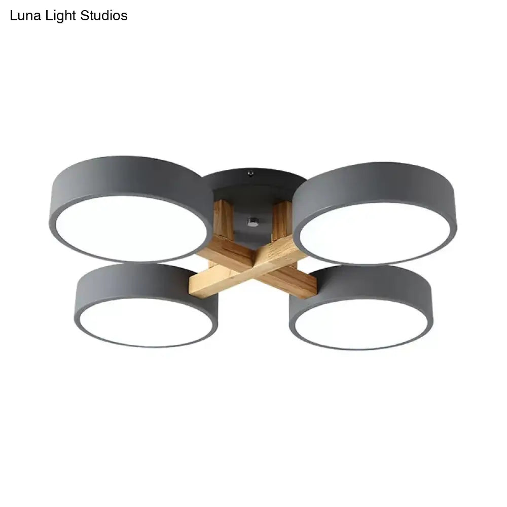 Stylish Macaron Metal Ceiling Light With 4 Heads For Study Room Grey / White