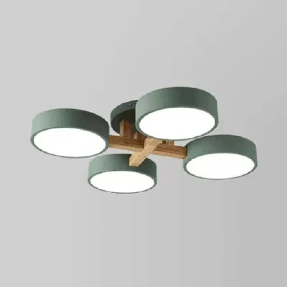 Stylish Macaron Metal Ceiling Light With 4 Heads For Study Room Green / Warm