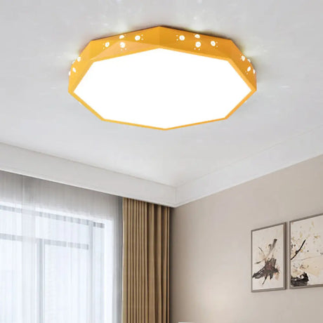 Stylish Macaron Octagon Led Ceiling Lamp For Children’s Bedroom Yellow / White