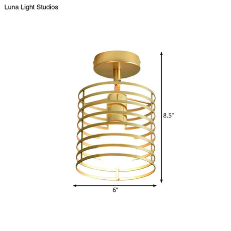 Stylish Metal Semi - Mount Ceiling Fixture With Brass Finish - 1 Bulb Bedroom Lighting In