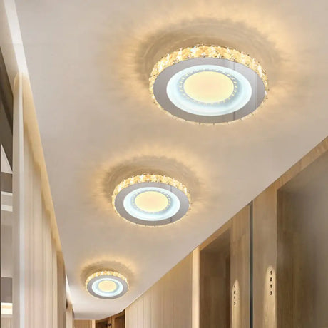 Stylish Mini Led Ceiling Flush Mount Crystal Light Fixture For Corridor Stainless - Steel / A