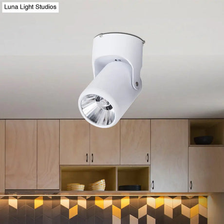 Stylish Mini Semi Flush Led Ceiling Light With Rotatable Metal Cylinder Shade In Black/White For