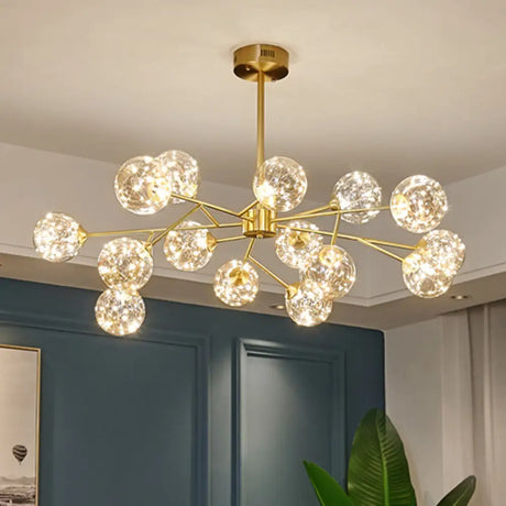 Stylish Minimalist Ball Chandelier - Starry Led Lighting Cognac Glass Bedroom Pendant Gold