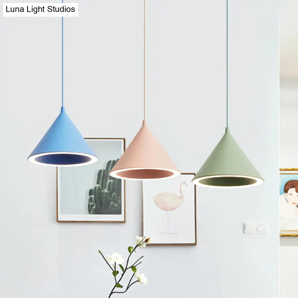 Stylish Nordic 1-Light Metal Pendant Lamp - 10’/12.5’ Diameter In Black/Blue For Table