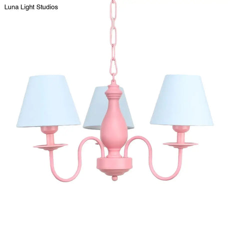 Stylish Nordic Metal Chandelier For Child Bedroom - Tapered Design 3 Bulbs