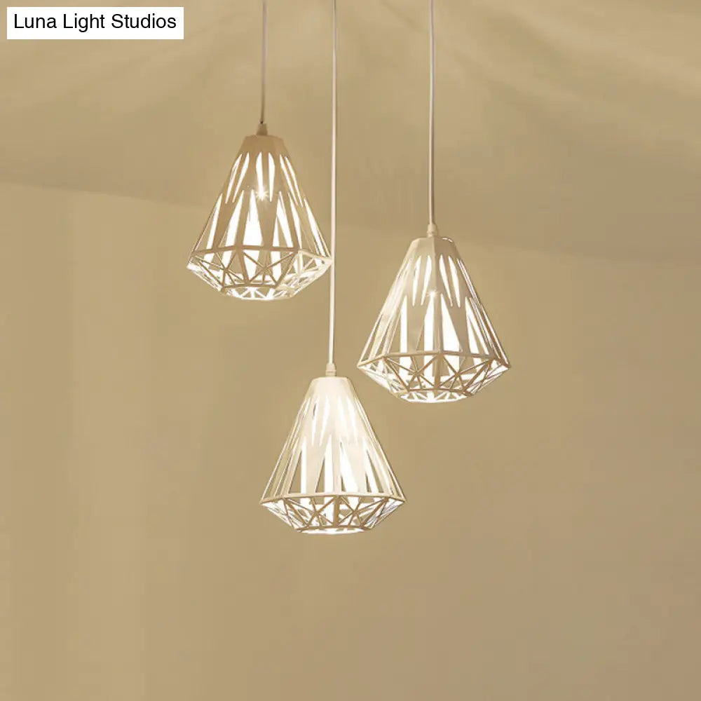 Modern Metal Pendant Light With Wire Frame Stylish Loft Dining Room Hanging Lamp Black/White