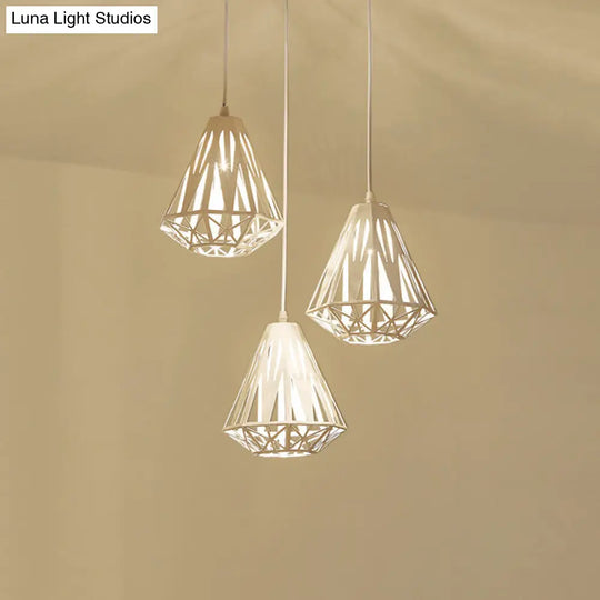 Modern Metal Pendant Light With Wire Frame Stylish Loft Dining Room Hanging Lamp Black/White