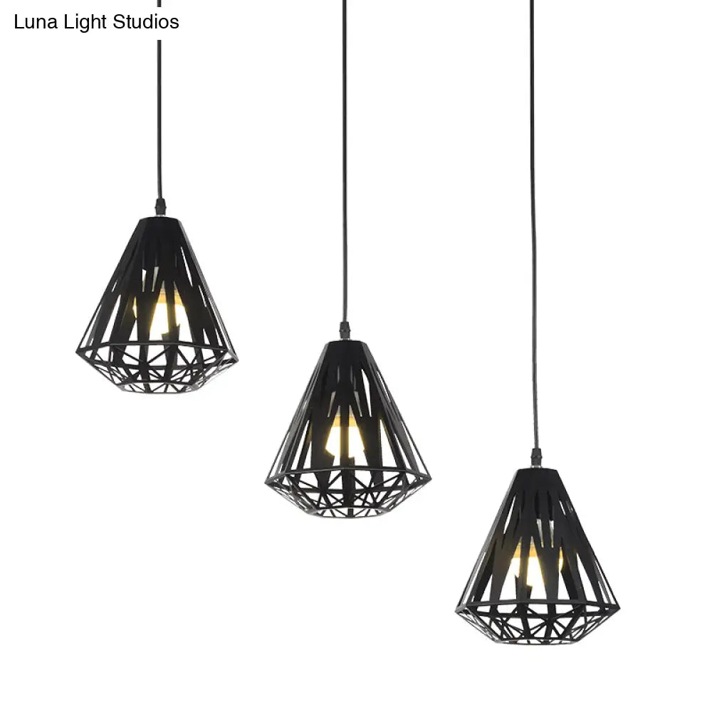 Stylish Polygon Pendant Light Fixture With Wire Frame For Dining Room - 1-Light In Black/White