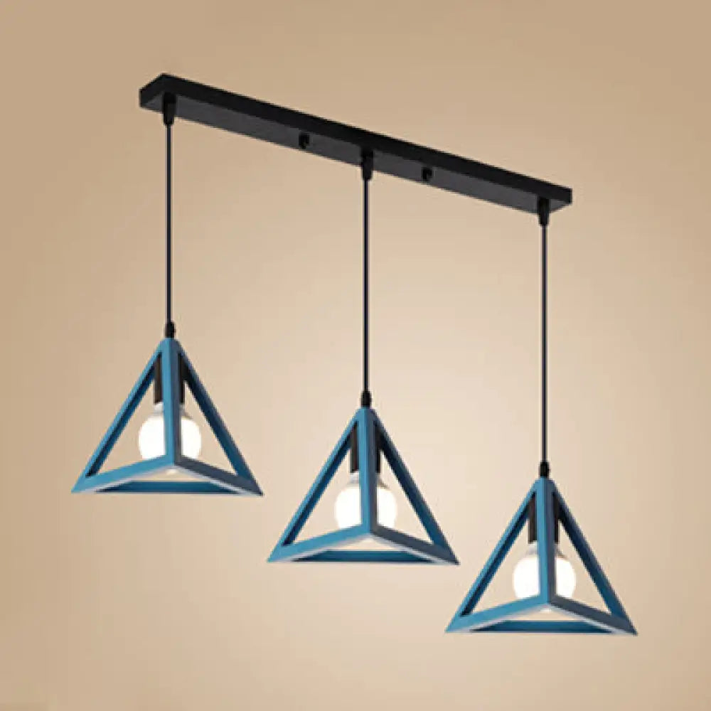 Stylish Retro Pendant Ceiling Light With Metallic Red/Yellow Triangle Design - 3 Heads Foyer